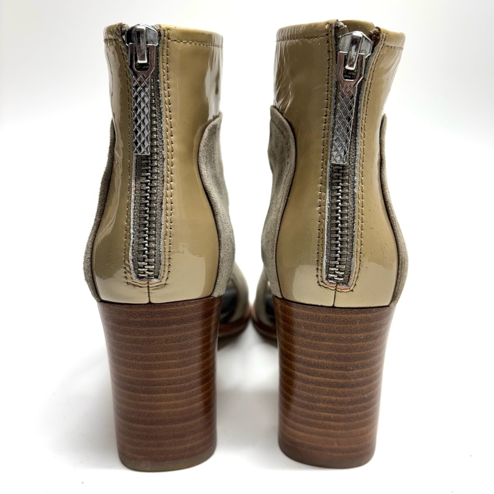 Donald J Pliner Suede Open Toe Heeled Ankle Boot Shoes Back Zip Beige Tan Size 6 - Picture 7 of 16